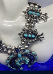 Elegant Vintage Silver Alloy Squash Blossom Statement Fleur De Lis Spider Faux