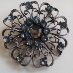 Grey Stones and Dark Silver Brooch Costume Jewellery