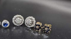 925 Sterling Silver Diamond & Sapphire Earring Collection – 4 Pairs – 11.27g