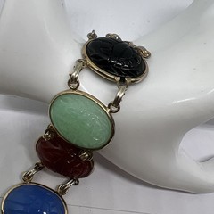 Vintage EGYPTIAN REVIVAL SCARAB GoldTone Multicolor Lucite 7.25” Bracelet