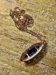 Estate Art Deco Style Czech BLUE ZIRCON Navette Necklace Earrings Ring SZ8 14kRG