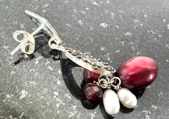 Vintage 925 Sterling Silver Marcasite Burgundy Dangle Earrings