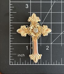 Cross Brooch Jane Davis Signed 1998 AOL Angels of Love Gold Tone w/Rhinestone’s