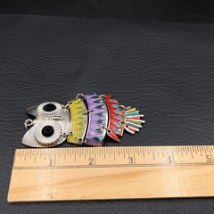 Vintage Owl Pendant Articulated Multicolor Enamel Black Crystal Eye Southwestern