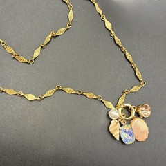 Gorgeous Vintage Sun, Sand, Sea & Sky Charms on Vtg Gold Plated Chain Necklace