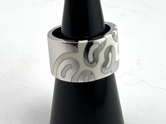 Designer white enamel band ring size 6 3/4 925 Sterling silver wide & chunky