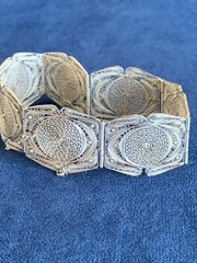 Vintage 1930s Portuguese Sacred Geometry Sterling Silver Filigree Panel Bracelet