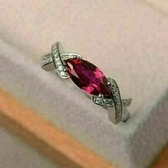 3Ct Art Deco Style Lab-Created Diamond & Ruby Anniversary 14K White Gold FN Ring