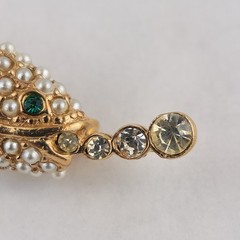 Vintage Fish Brooch Faux Pearl Green Rhinestone Gold Tone Figural Nautical Pin