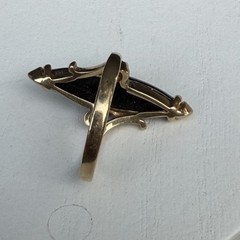Antique Victorian 10KP Gold Black Onyx Navette Ring Size 7.5 Vintage Floral 4.1g