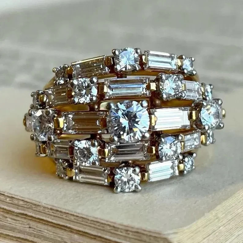18K Gold Plated 925 Silver Moissanite Baguette Engagement & Anniversary Ring