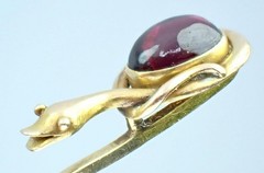 Antique Victorian 22K 15K Gold Garnet Cabochon Laughing Snake Egg Stick Pin Box