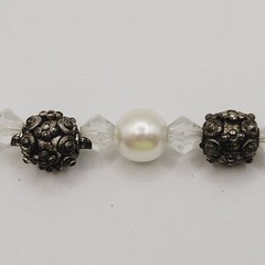 Artisan Made Faux Pearl Crystal Ornate Metal Bead Vintage Necklace 16 Inch
