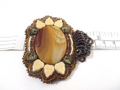 Ella Johnson Bentley Beaded Brooch, Juneau Alaska, Biggs Jasper, Healed Fissure