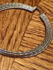 Large Vintage Signed ATI 925 Sterling Silver Textured Pierced Hoop Earrings 2”