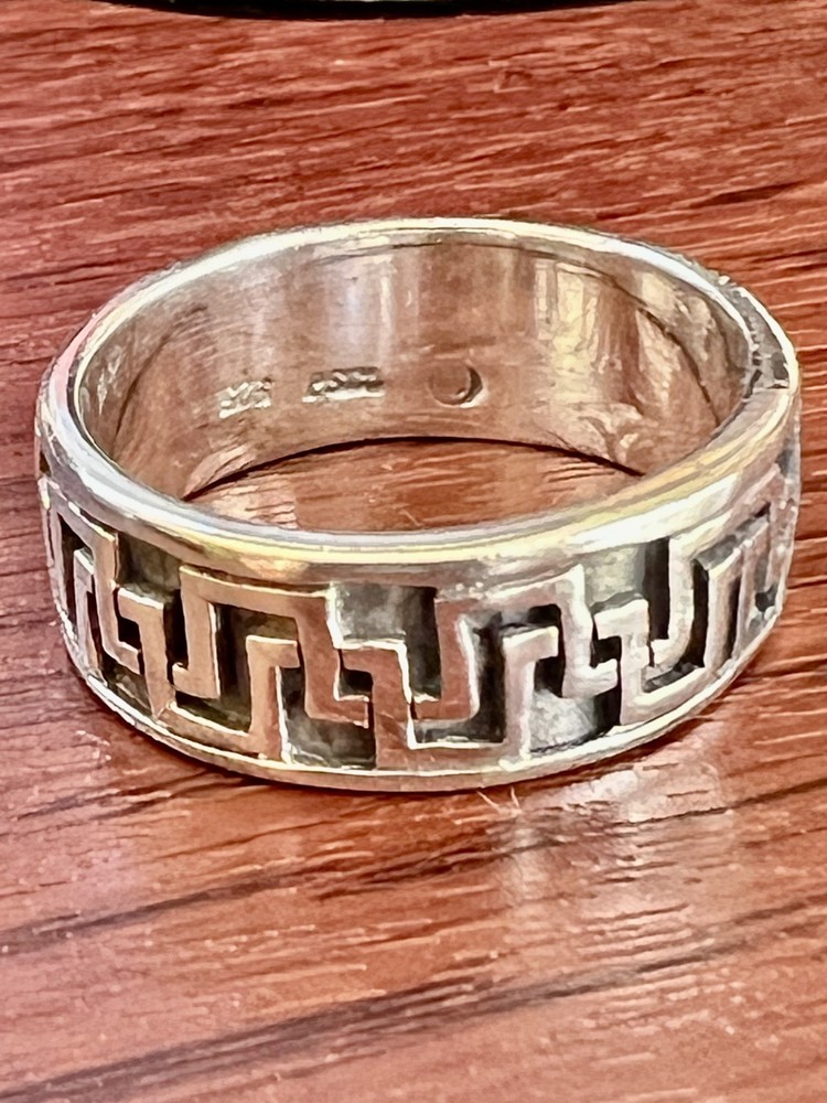 Vintage Celtic Geometric Knotwork sterling silver 925 Peter Stone Ring size 7.5
