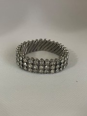 Vintage ^ 3-Row Clear Rhinestone Expansion Stretch Bracelet in Silver Tone