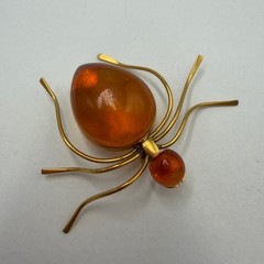 Vintage Amber Spider Brooch 1970s Baltic Honey Amber Gilded Brass Pin Jewelry