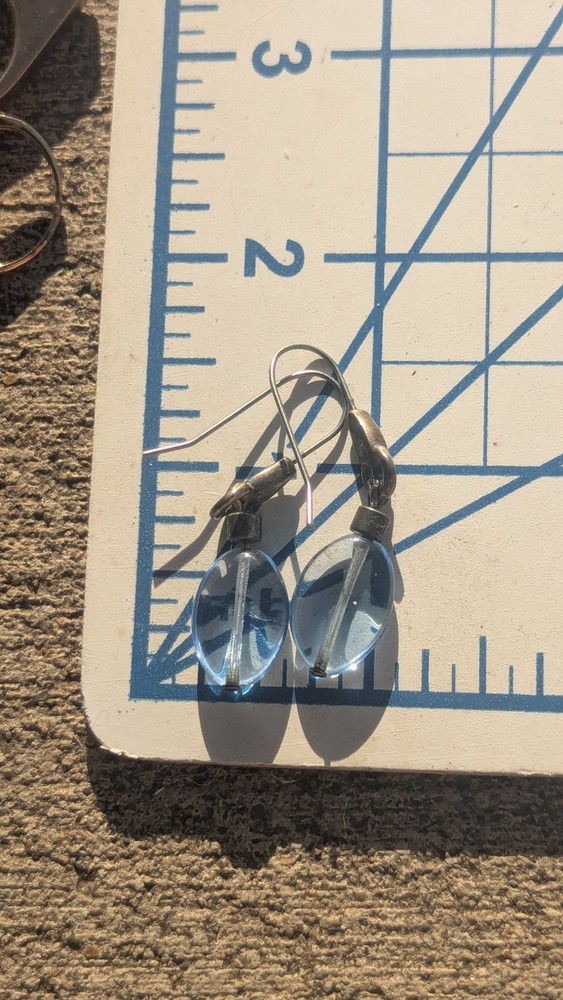 Vtg 925 Sterling Silver Sky Blue Teardrop Dangle Earrings