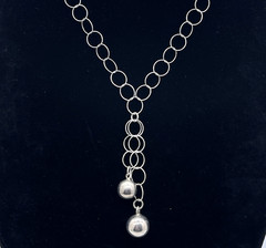 Vtg 925 Sterling Silver Circle Link Lariat Y Necklace 17.5″ Modernist Orb Drop
