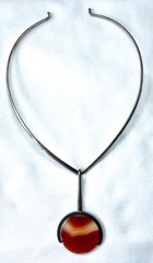 WHITTA Denmark Sterling Bold Agate Necklace Danish Modern Mid Century Pendant