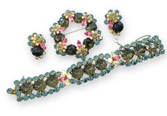 Vintage Demi-parure Juliana DeLizza and Elster Gold Tone Gray Rhinestone *Read*