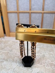 Gold Tone Dangle Drop Pierced Earrings Dramatic Black Crystals 4″L