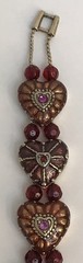 VIntage Monet Heart Bracelet Double Chain Strung Red Beads Bronze Hearts