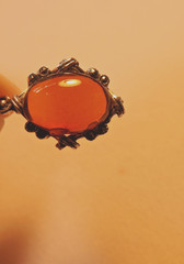 Vintage Sterling Baltic Amber and Marcasite Pendant with Sterling Chain