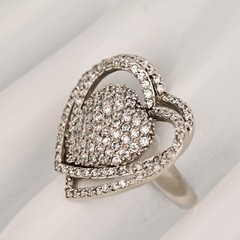 Original Vintage Sterling Siilver Zirconia Moissanite Gemstone Pave Heart Ring