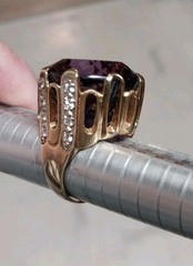 AMETHYST OVAL 14K SOLID GOLD & Diamonds Size 8 RING 26 Grams Huge