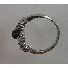 Vintage 90s Black Onyx Bead Bypass Ring 925 Sterling Silver CZ Size 8 15mm Wide