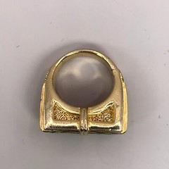 POLCINI Ring Vintage Enamel Heart Cocktail Costume Brushed Metal Gold Tone