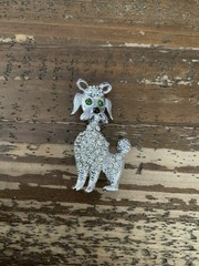 VINTAGE GREEN EYED POODLE BROOCH