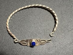 Vtg Sterling Silver SOUTHWEST Lapis Lazuli Hook Bangle Bracelet