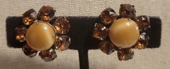 Vintage Necklace Earring Citrine Amber Color Brown Lrg Round Rhinestone 15″ Set