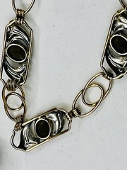 VTG. 1940-50s Sterling Silver 12K Gold Filled Purple Glass Flower Bracelet 6 3/4