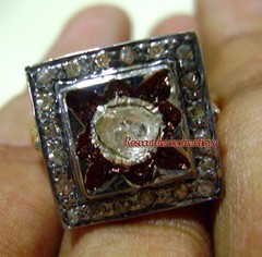 ART DECO VICTORIAN ANTIQUE ROSE CUT DIAMOND 0.86ct SILVER PARTY STYLE POLKI RING