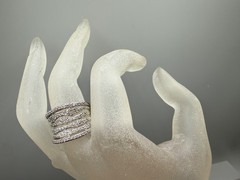 ESTATE VINTAGE 18K WHITE GOLD FILLED MULTI ROW BAND DIAMANTE BEADED RING SIZE 8