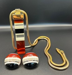 Designer Vintage! 1970s Lanvin Paris Mod Lucite Necklace &clip back earrings set