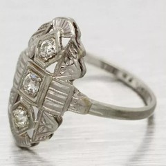 Art Deco Style Round Lab Created Diamond Three Stone Engagement Ring 14K Gold FN
