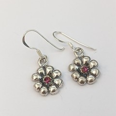 Sterling Silver Flower Purple Earrings Dangle Modernist Dainty Romantic Gift 925