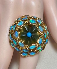 AUTHENTIC SWOBODA RING ~ ADJUSTABLE ~ OPAL, JADE, TURQUOLITE ~ LOVELY!