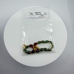 Green Jade & Red Bead Bracelet Gold Tone Peanut Charm Lucky Boho Stacking Gift