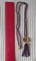 MMA Metropolitan Museum Art Signed Necklace Tassel Pendant Amethyst? Glass? 33″