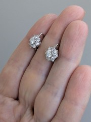 Vintage French 18K Whit Gold Diamond Flower Earrings