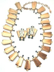 Elegant Vintage Mid-Century Matisse Black Enamel Copper Necklace Earrings Set