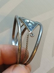 Vintage Alpaca Mexico Silver Cuff Bracelet Onyx Stone MOP Inlay Flower