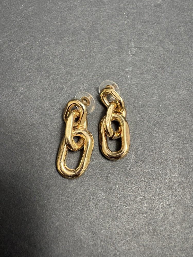 Vintage Gold Link Chain Earrings Pierced Nice
