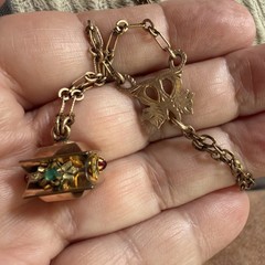 Victorian RARE 9.64g Gold Fill 3” FOB Paste Stone Dog Head Rose GF 26” Necklace